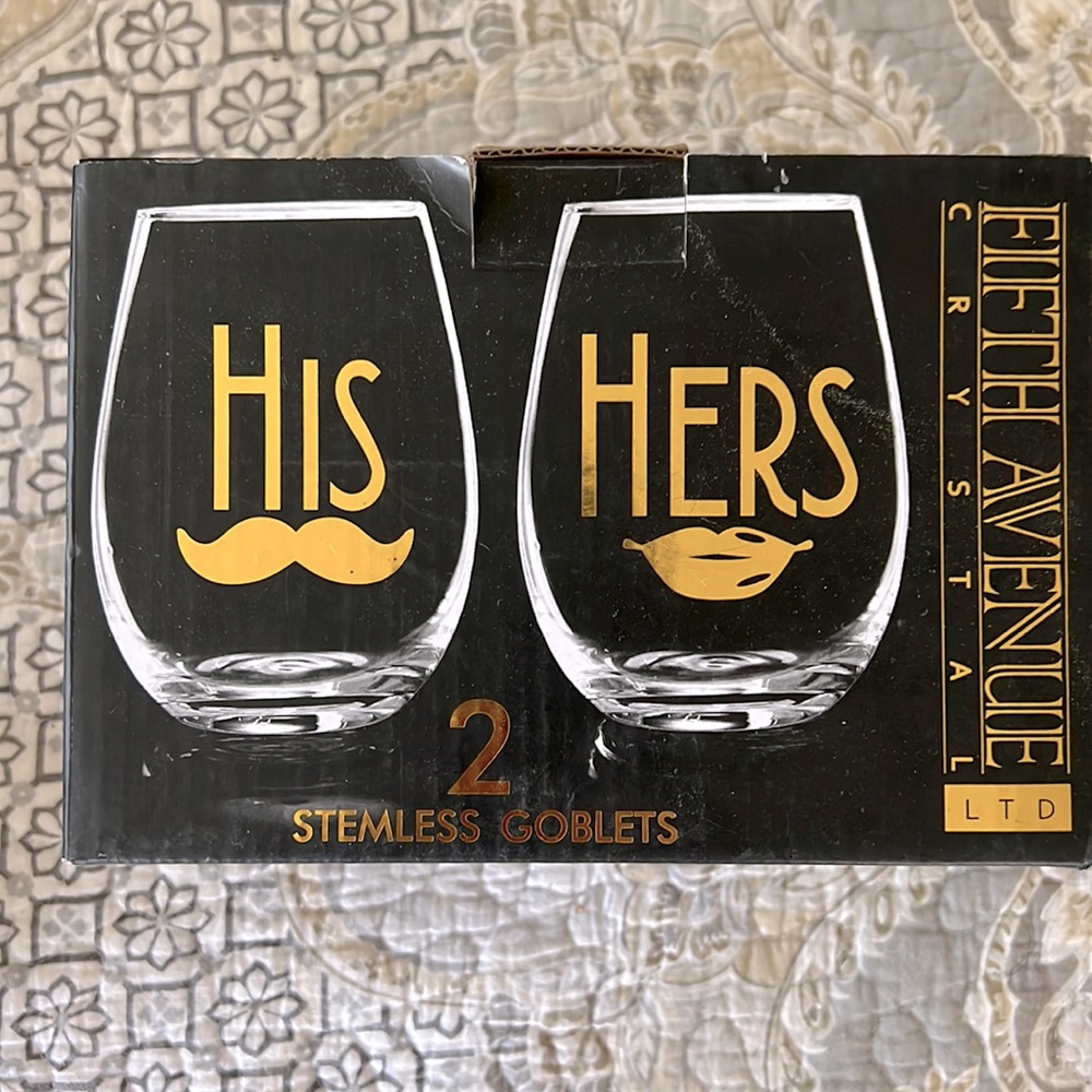 His & Hers Stemless Goblets Fifth Ave Crystal